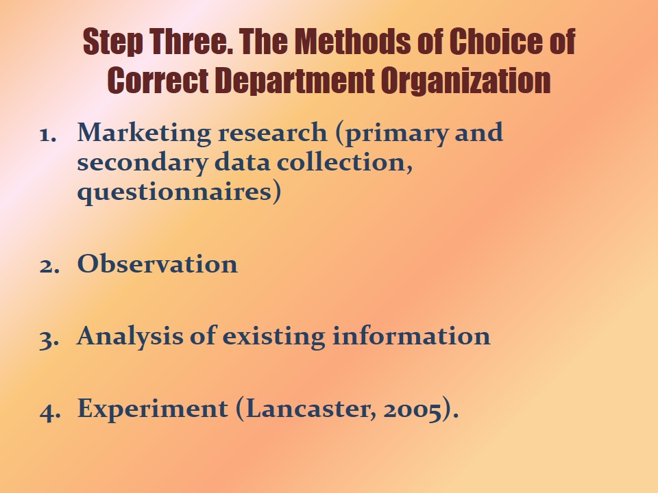 The Methods of Choice of Correct Department Organization