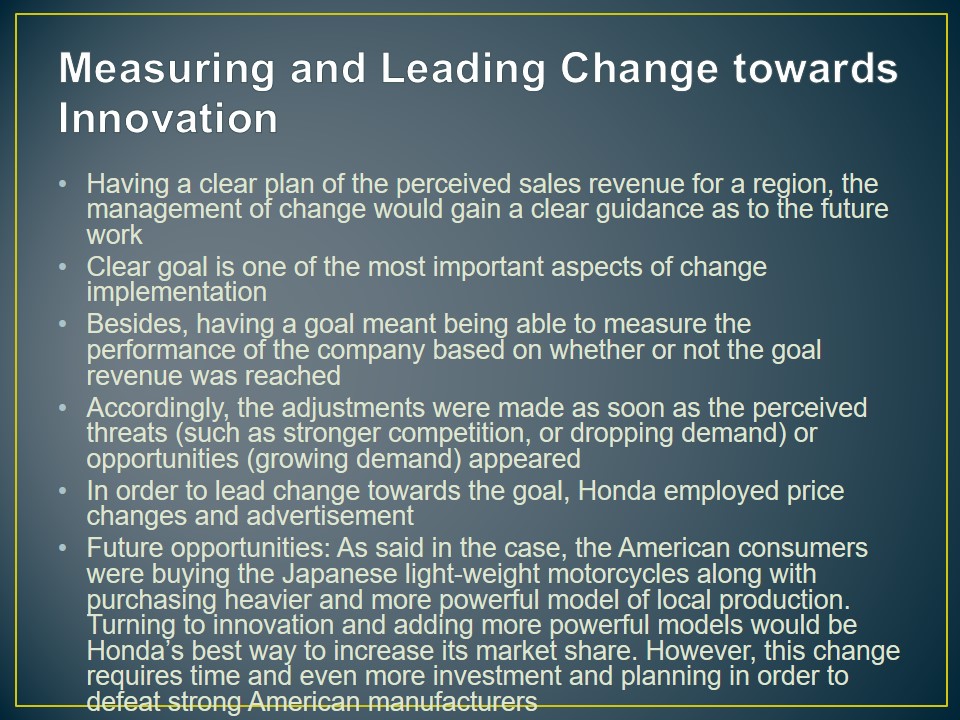 Measuring and Leading Change towards Innovation
