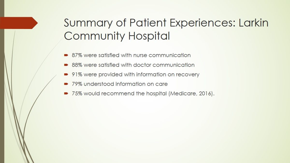 Summary of Patient Experiences: Larkin Community Hospital
