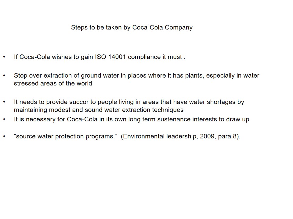 Steps to be taken by Coca-Cola Company
