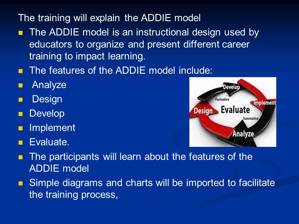 The training will explain the ADDIE model