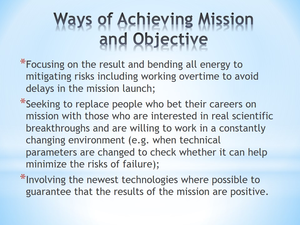 Ways of Achieving Mission and Objective