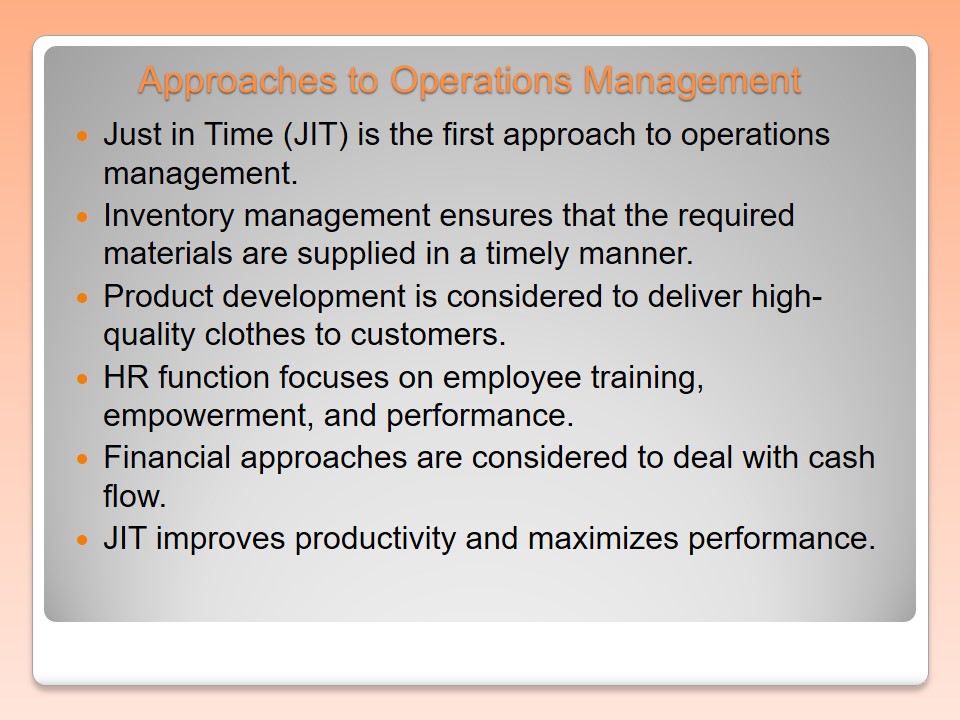 Approaches to Operations Management