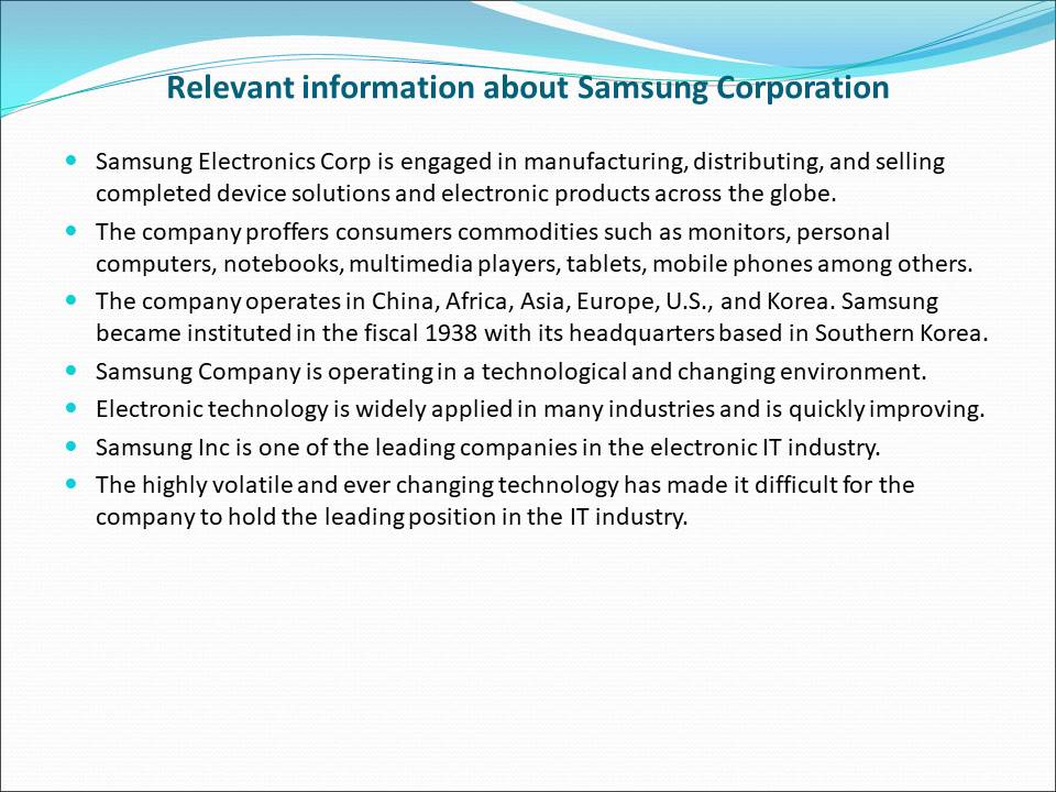 Relevant information about Samsung Corporation