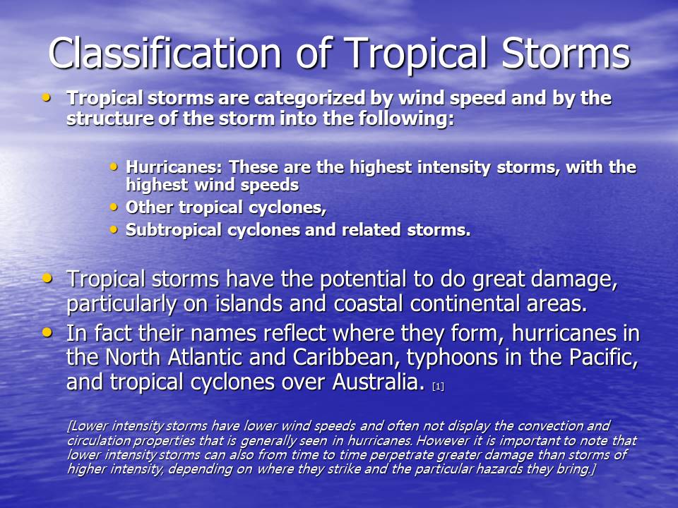 Classification of Tropical Storms