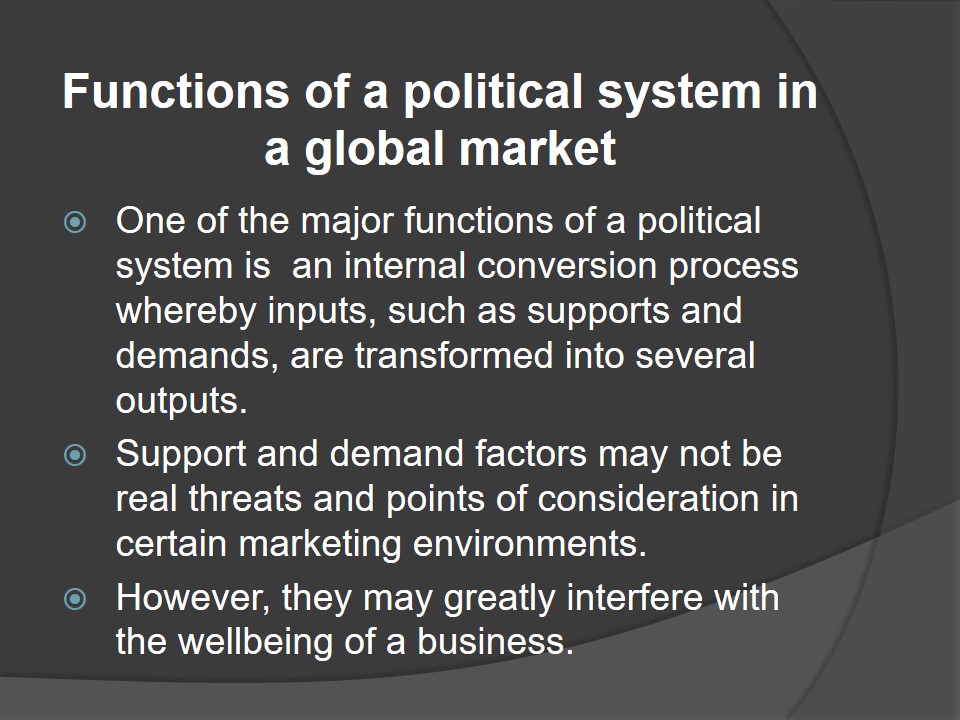 Functions of a political system in a global market