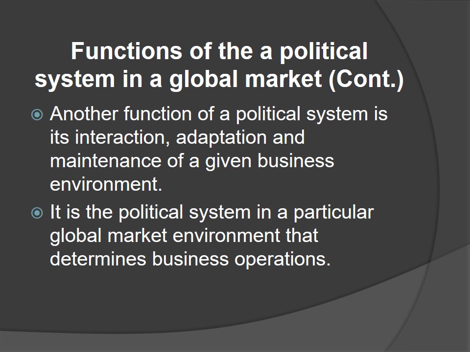 Functions of a political system in a global market