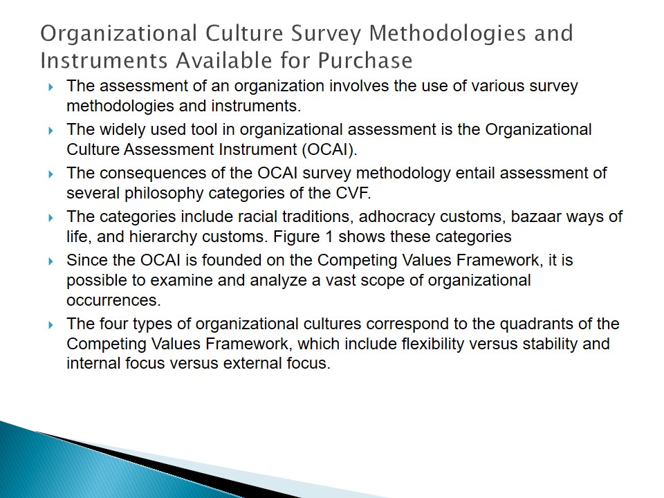 Organizational Culture Survey Methodologies and Instruments Available for Purchase