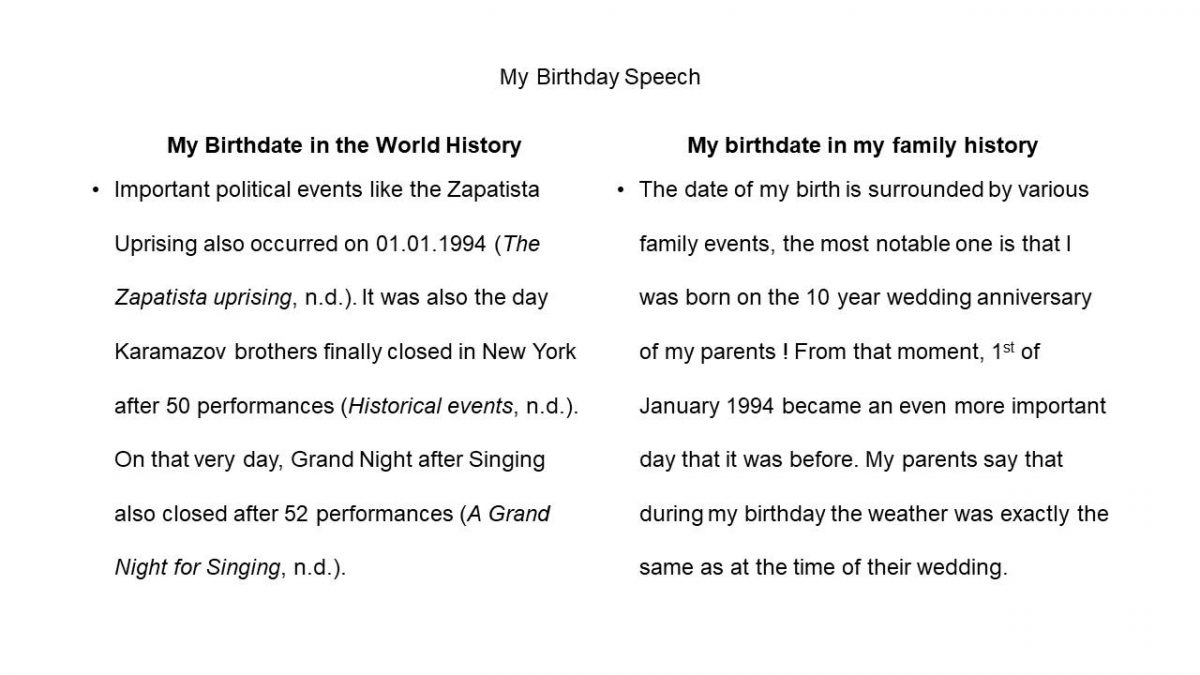 Personal Birthday Speech - 580 Words