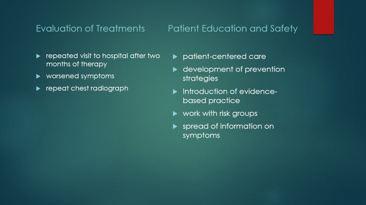 Evaluation of Treatments. Patient Education and Safety