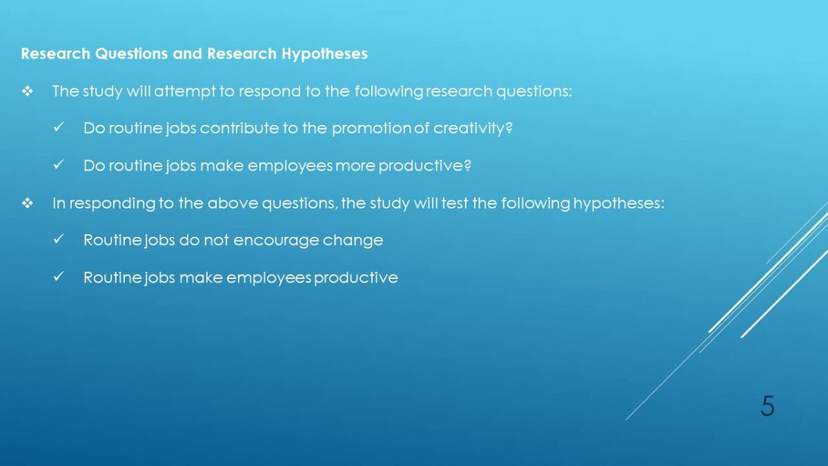 Research Questions and Research Hypotheses