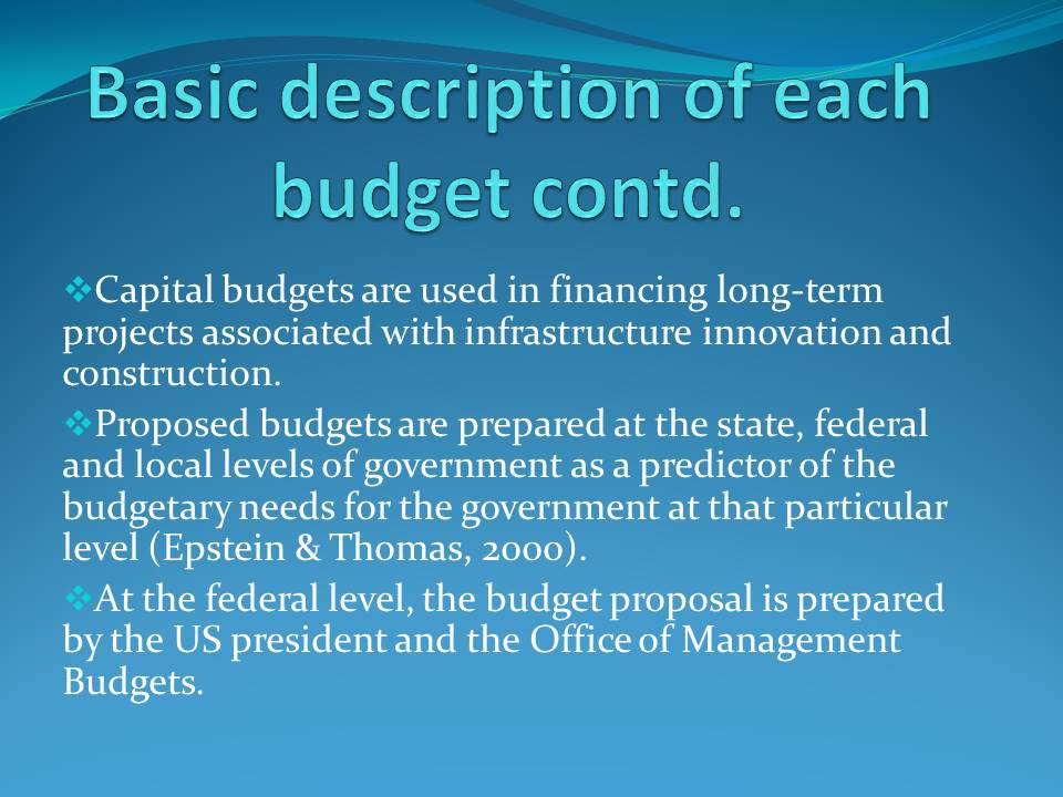 Basic description of each budget