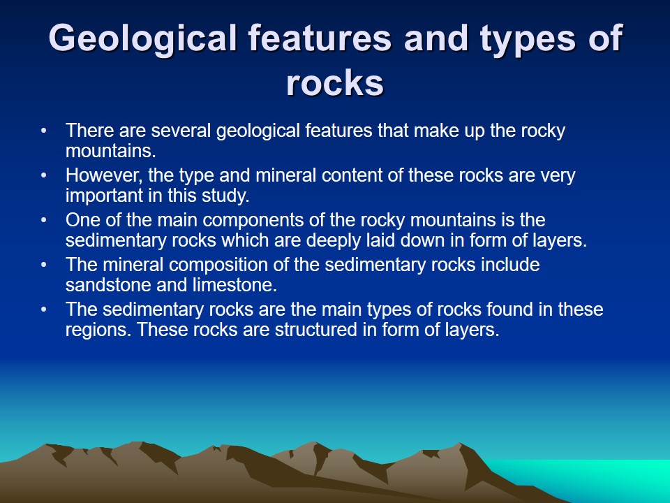 Geological features and types of rocks