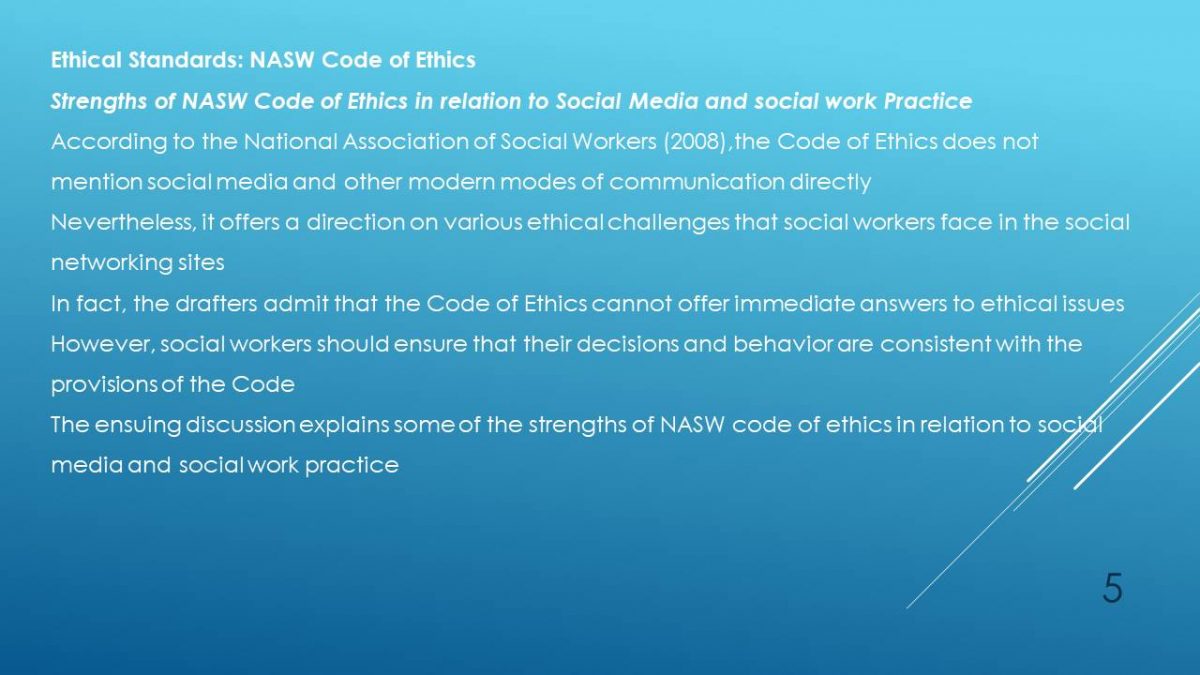 Ethical Standards: NASW Code of Ethics