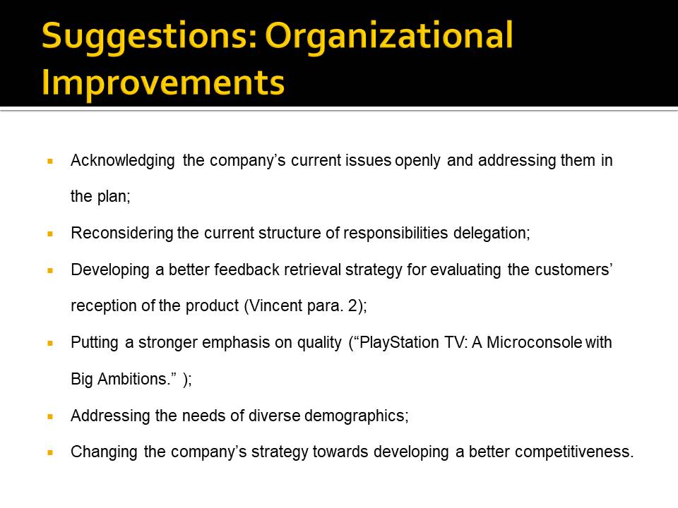 Suggestions: Organizational Improvements