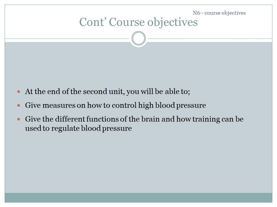 Cont’ Course objectives
