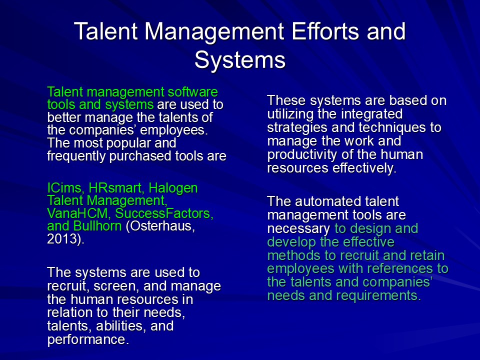 Talent Management Efforts and Systems