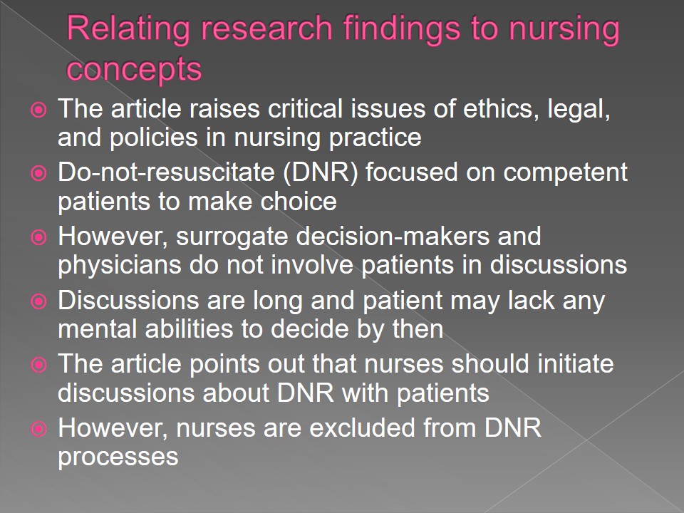 Relating research findings to nursing concepts