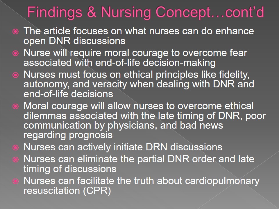Relating research findings to nursing concepts