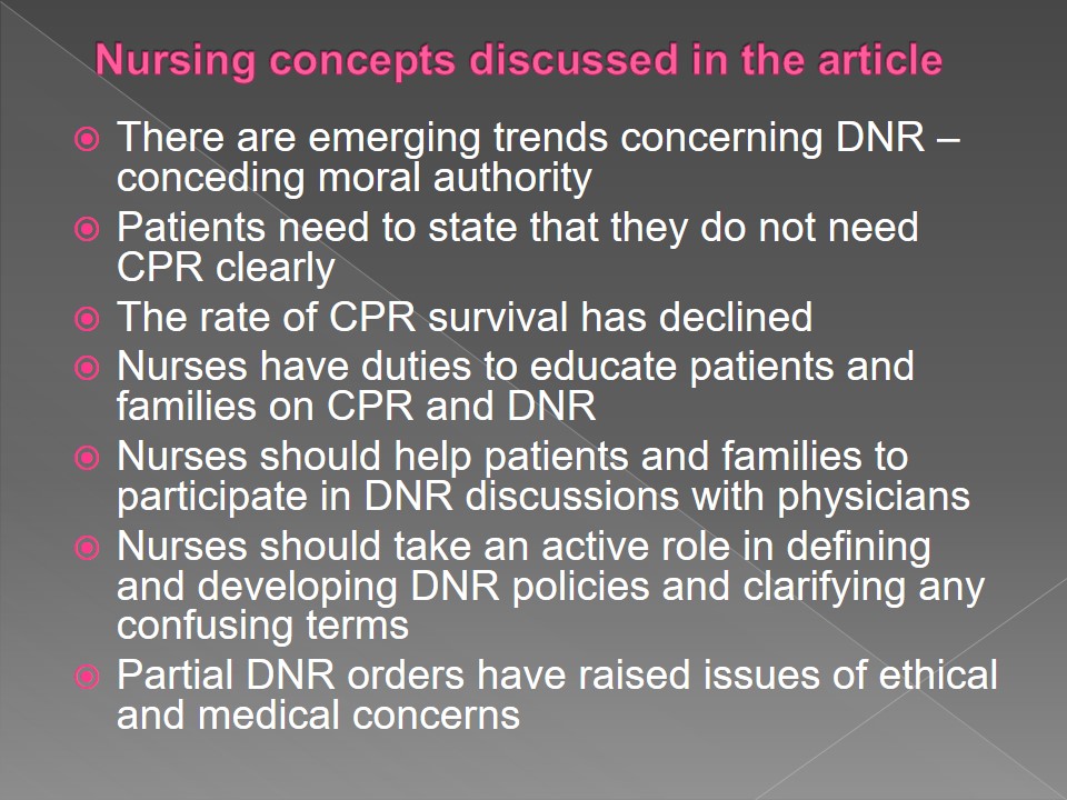 Nursing concepts discussed in the article