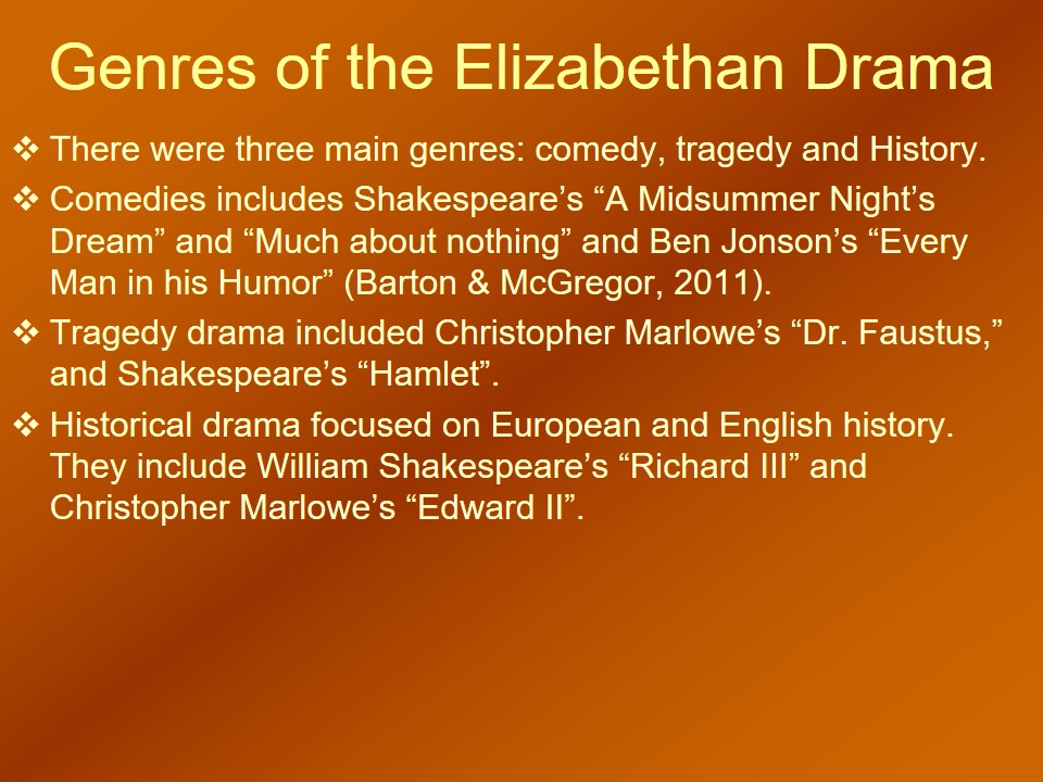 Genres of the Elizabethan Drama