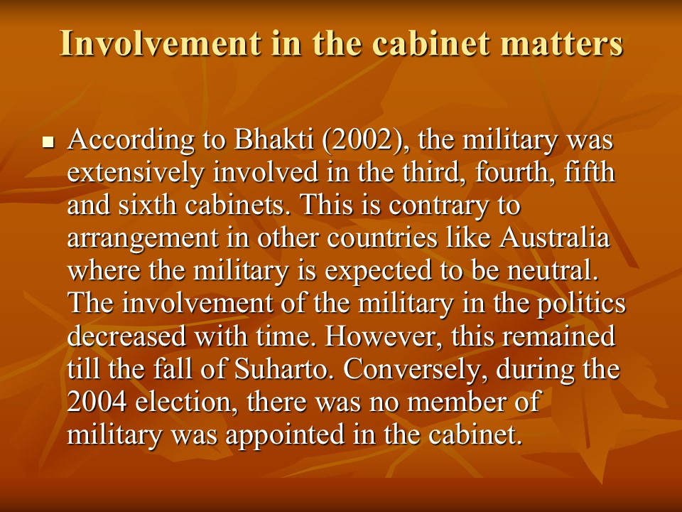 Involvement in the cabinet matters