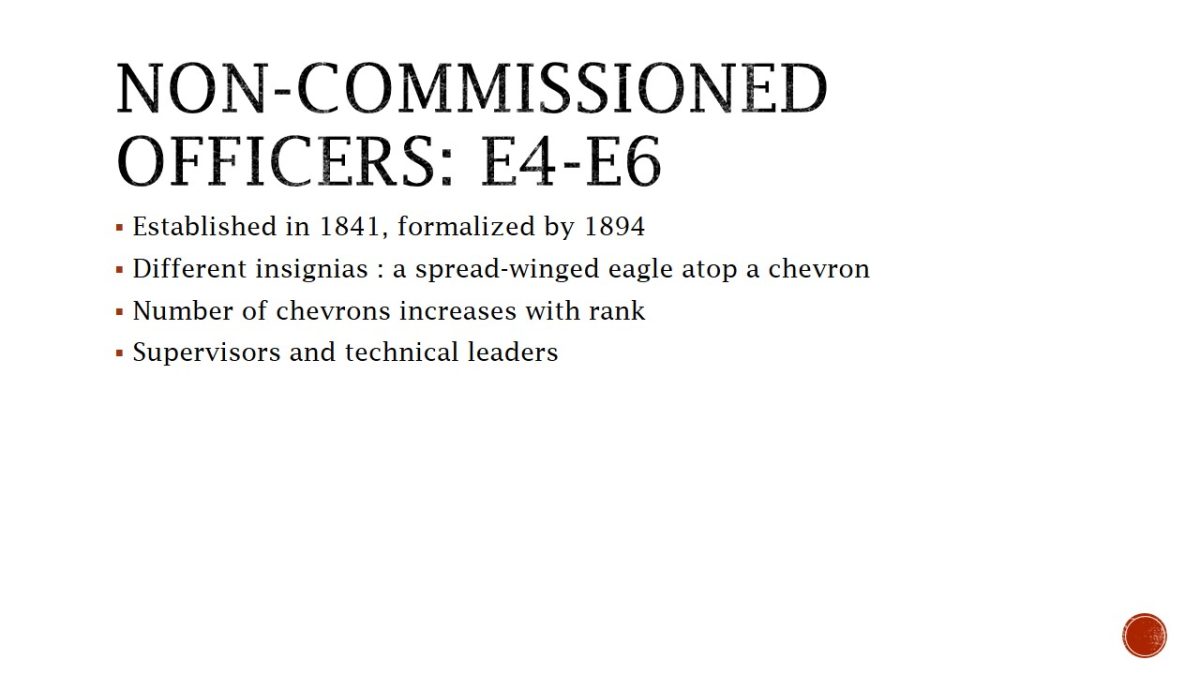 Non-commissioned officers: E4-E6