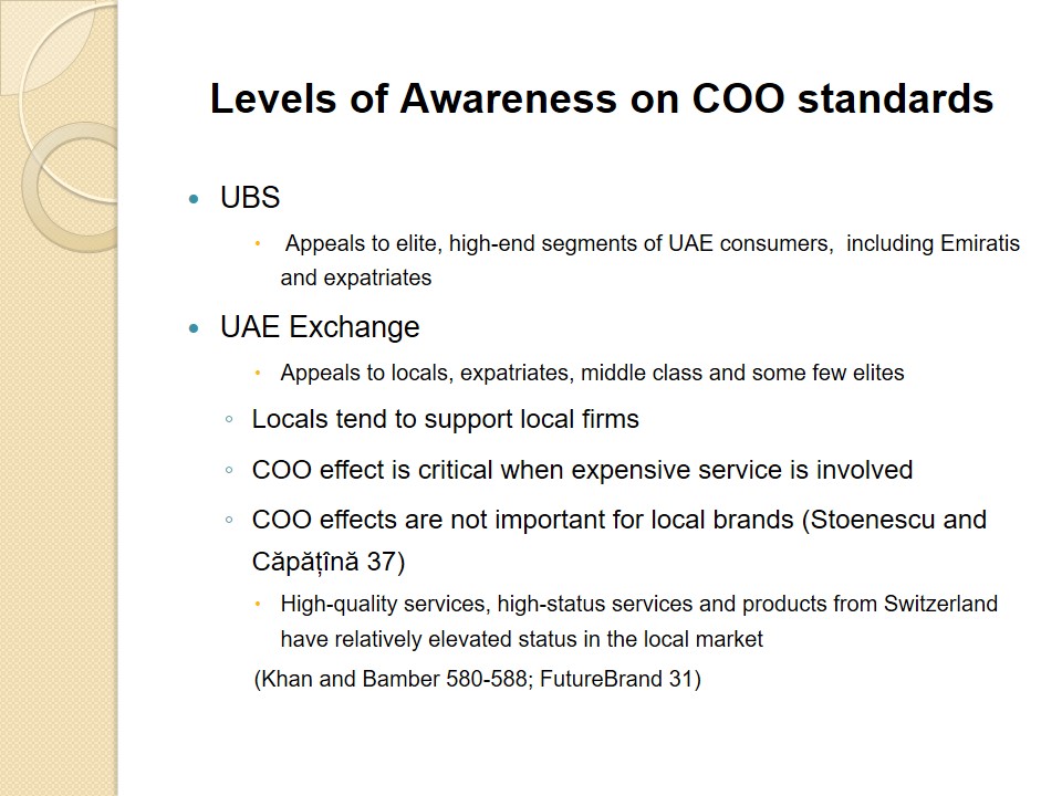 Levels of Awareness on COO standards