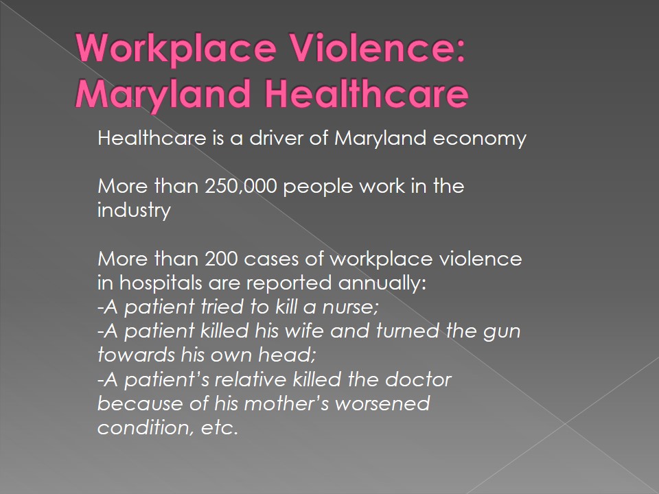 Workplace Violence: Maryland Healthcare