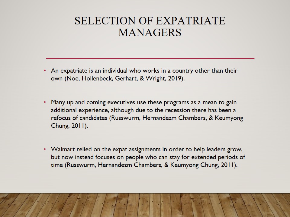 Selection of Expatriate Managers