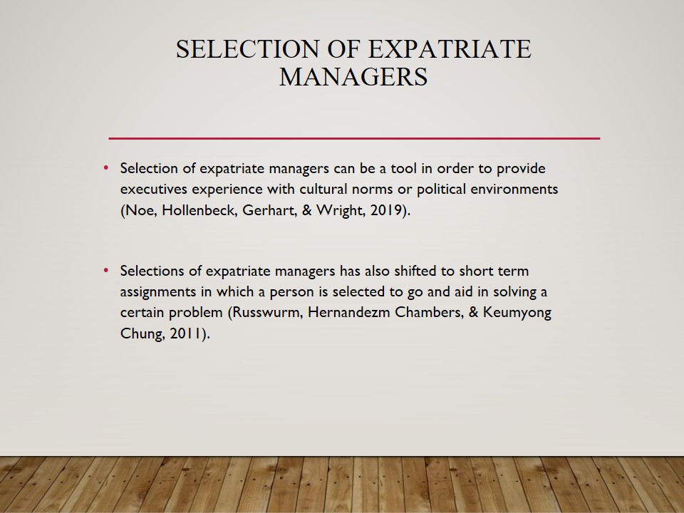 Selection of Expatriate Managers