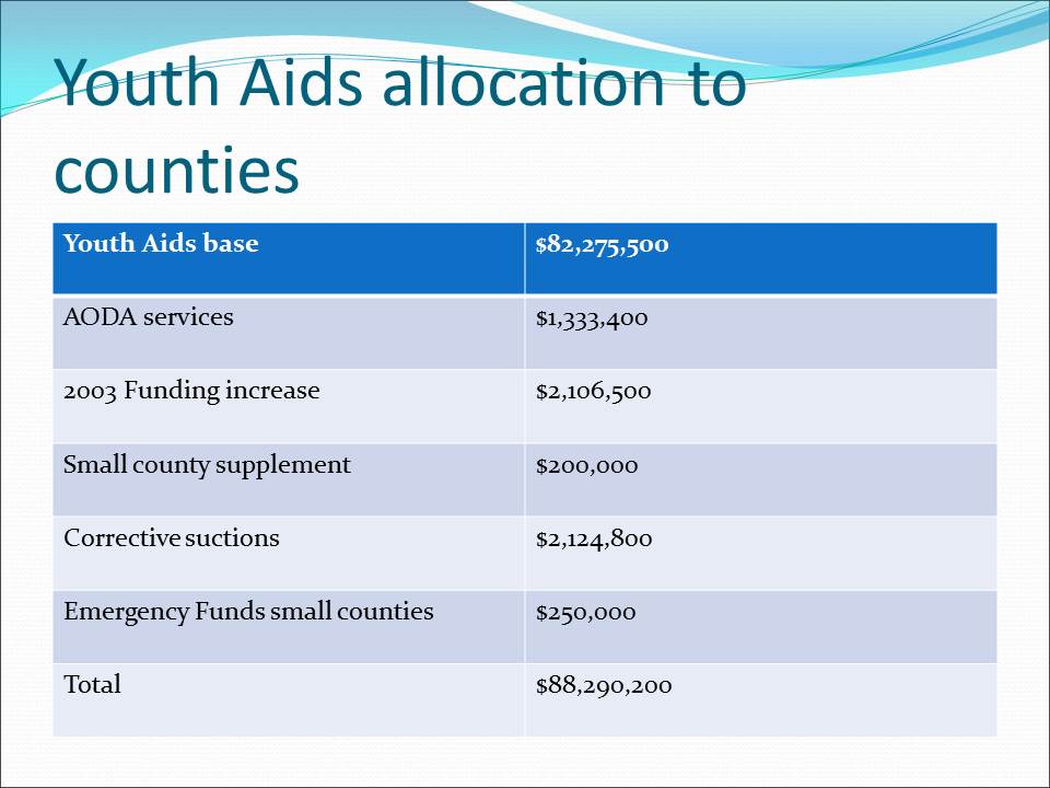 Youth Aids allocation to counties