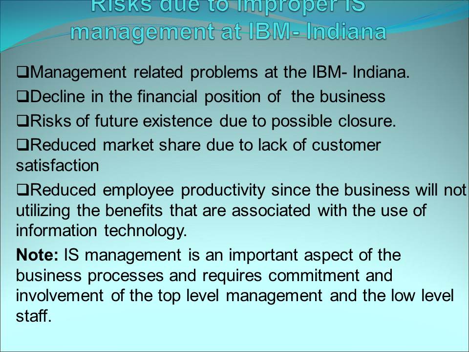 Risks due to improper IS management at IBM- Indiana