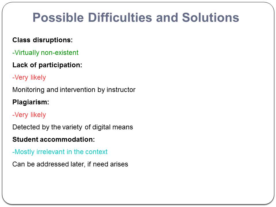 Possible Difficulties and Solutions