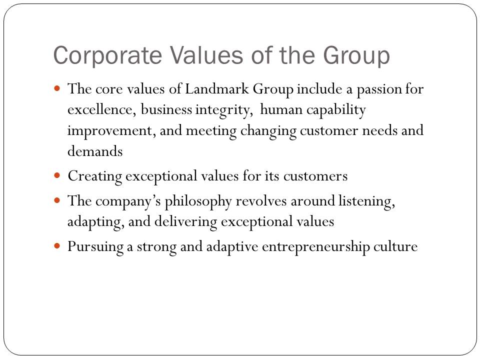 Corporate Values of the Group