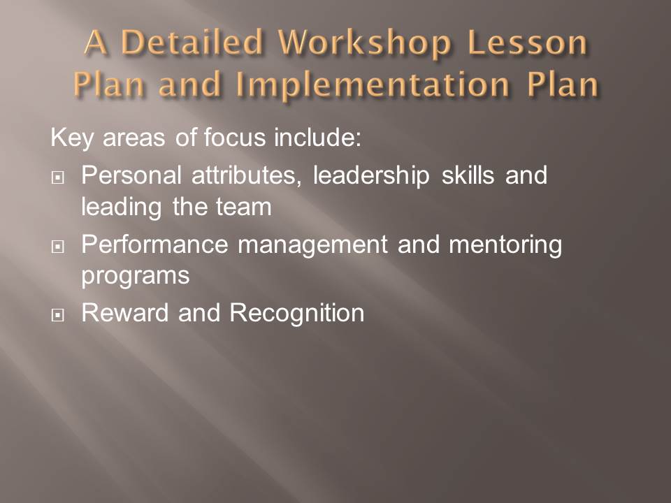 A Detailed Workshop Lesson Plan and Implementation Plan