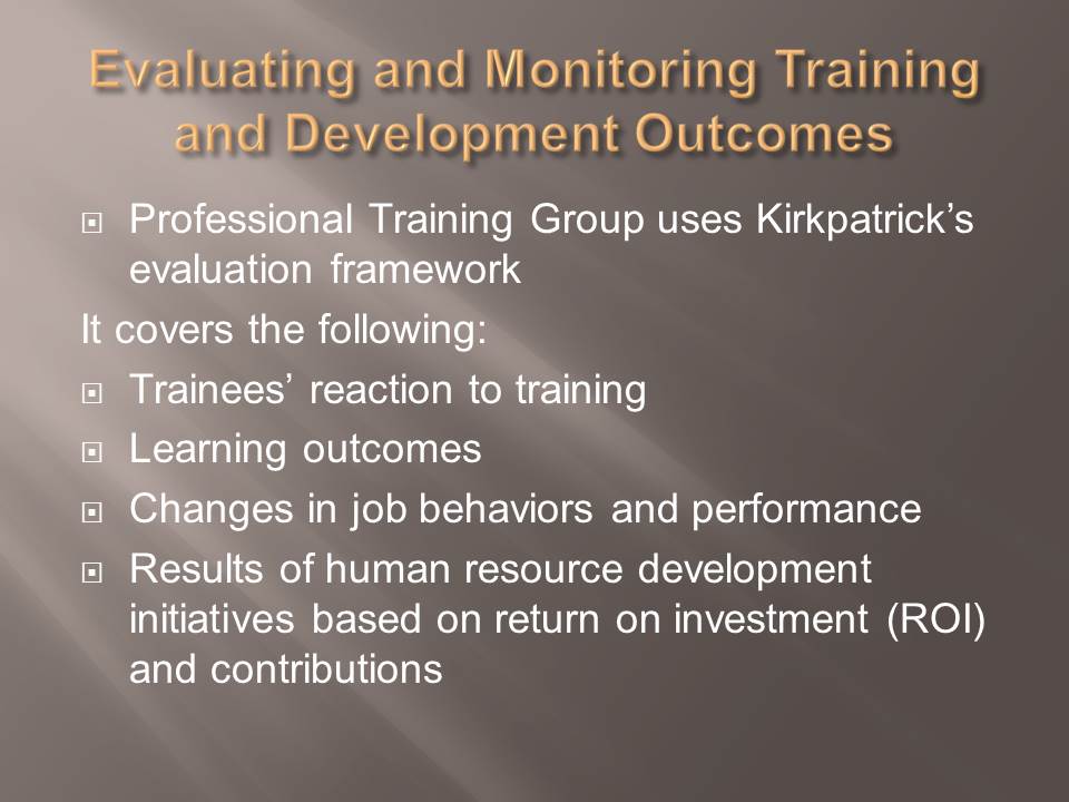 Evaluating and Monitoring Training and Development Outcomes