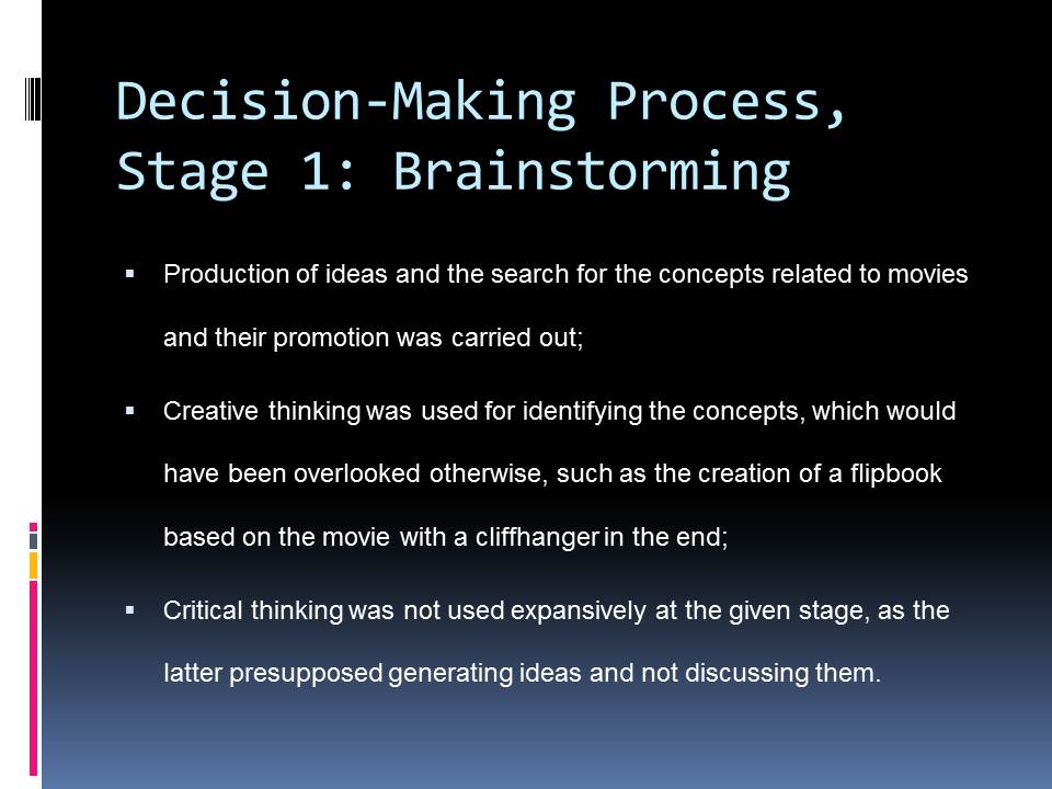 Decision-Making Process, Stage 1: Brainstorming