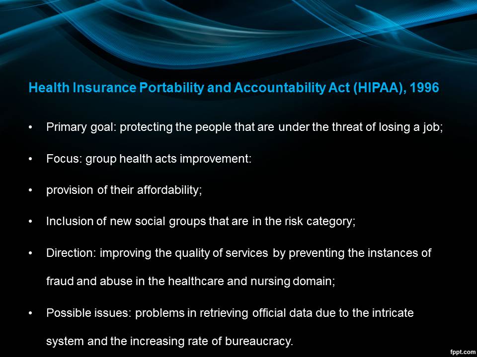Health Insurance Portability and Accountability Act (HIPAA), 1996