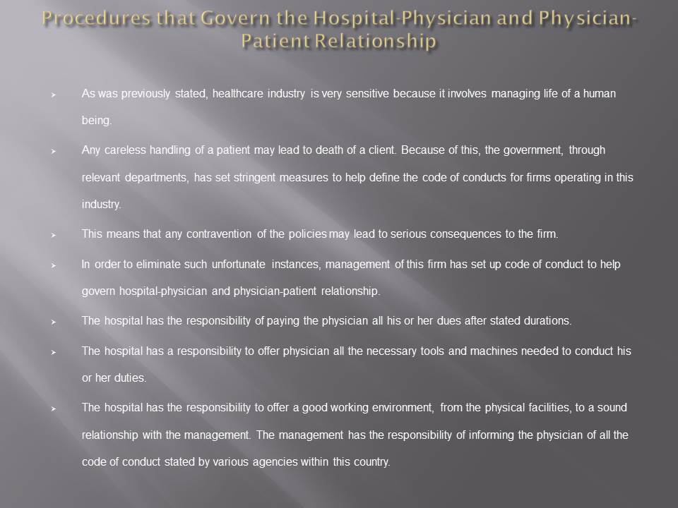 Procedures that Govern the Hospital-Physician and Physician-Patient Relationship