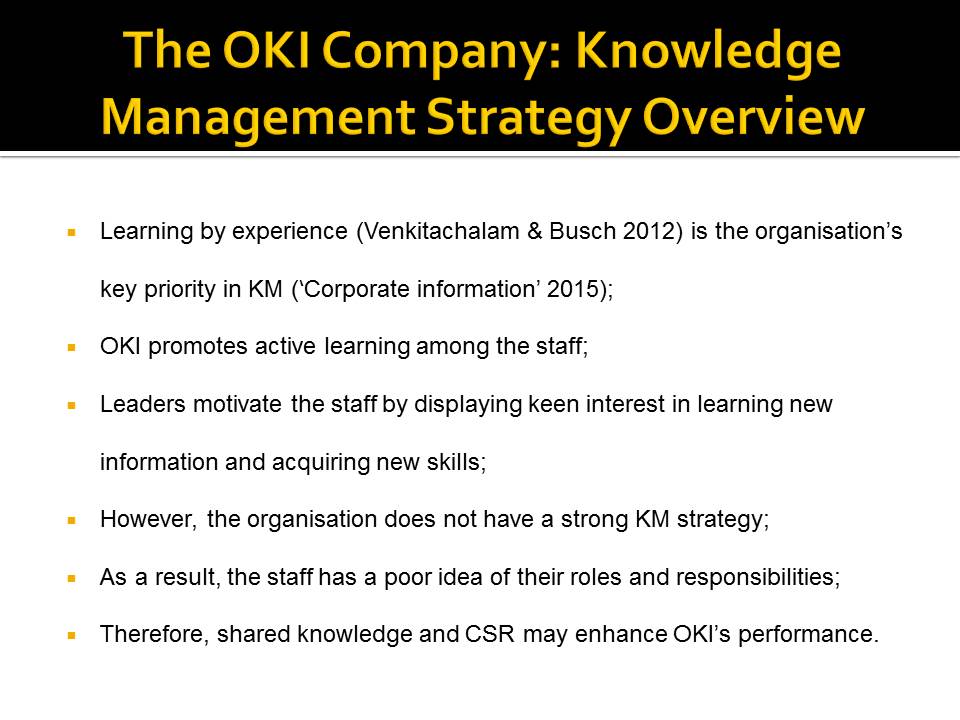 The OKI Company: Knowledge Management Strategy Overview