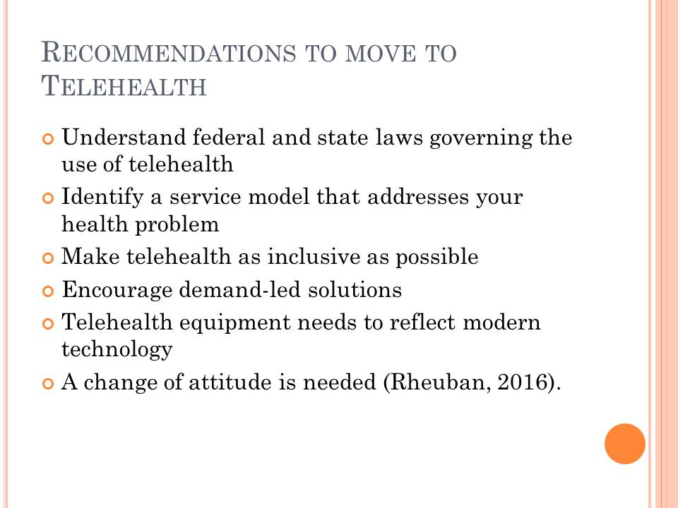 Recommendations to move to Telehealth