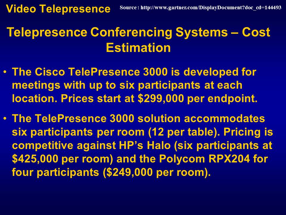 Telepresence Conferencing Systems – Cost Estimation