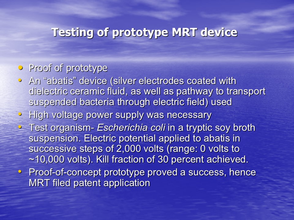 Testing of prototype MRT device
