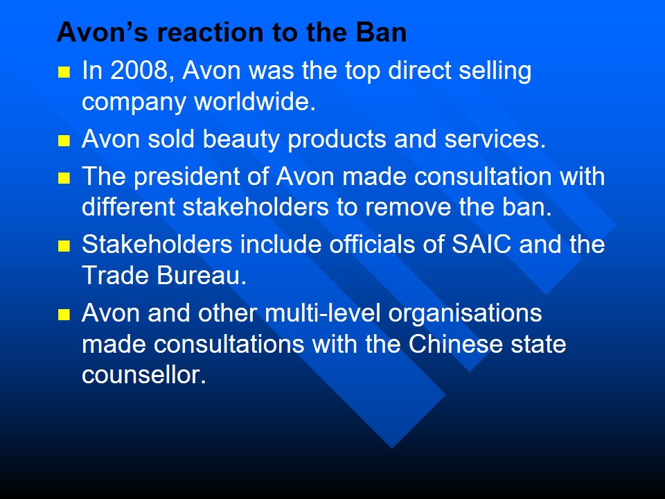 Avon’s reaction to the Ban