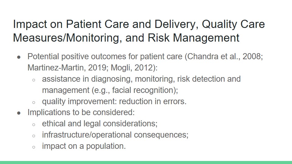 Impact on Patient Care and Delivery, Quality Care Measures/Monitoring, and Risk Management