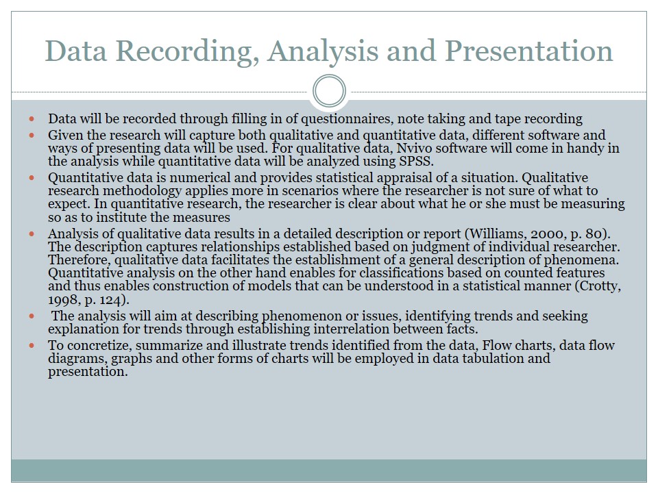 Data Recording, Analysis and Presentation