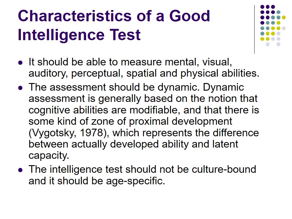 Characteristics of a Good Intelligence Test