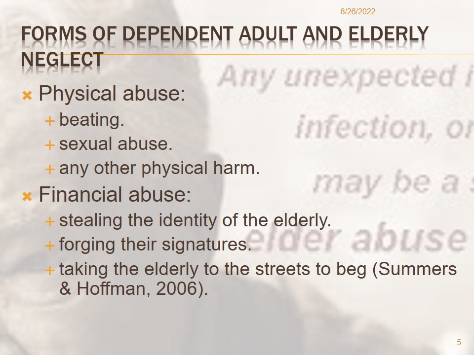 Forms of dependent adult and elderly neglect