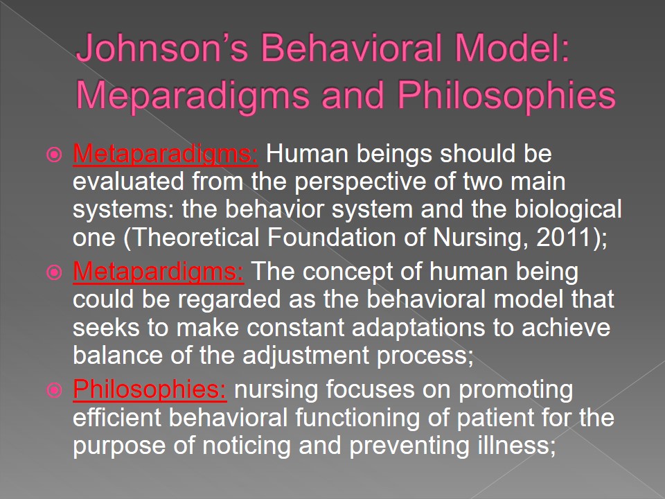Johnson’s Behavioral Model: Meparadigms and Philosophies